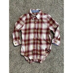 OshKosh Baby Boys Plaid Long Sleeve Bodysuit Size 18M
